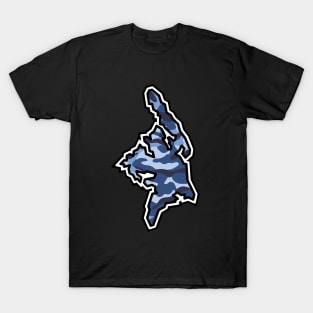 Cortes Island Silhouette in Blue Camouflage - Camo Pattern - Cortes Island T-Shirt